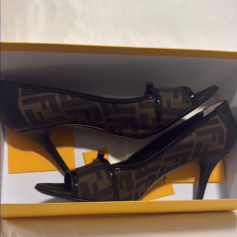 Fendi Zucca FF Logo Peep-Toe Heels